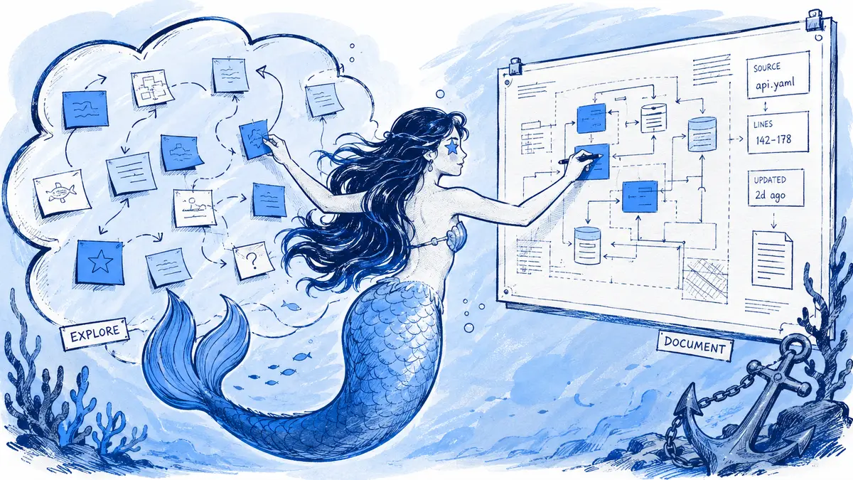 Illustration for Mermaid vs visual whiteboards for Slack-based engineering teams